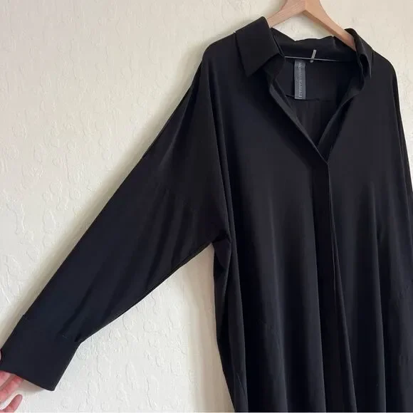 Norma Kamali Boxy Coverup Beach Shirt Tunic Dress Large Black Stretch Jersey - Picture 9 of 13